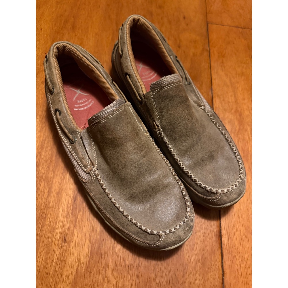 Twisted X Mens Driving Moc Distressed Brown Leather Slip On Shoes MDMS002 10.5 M